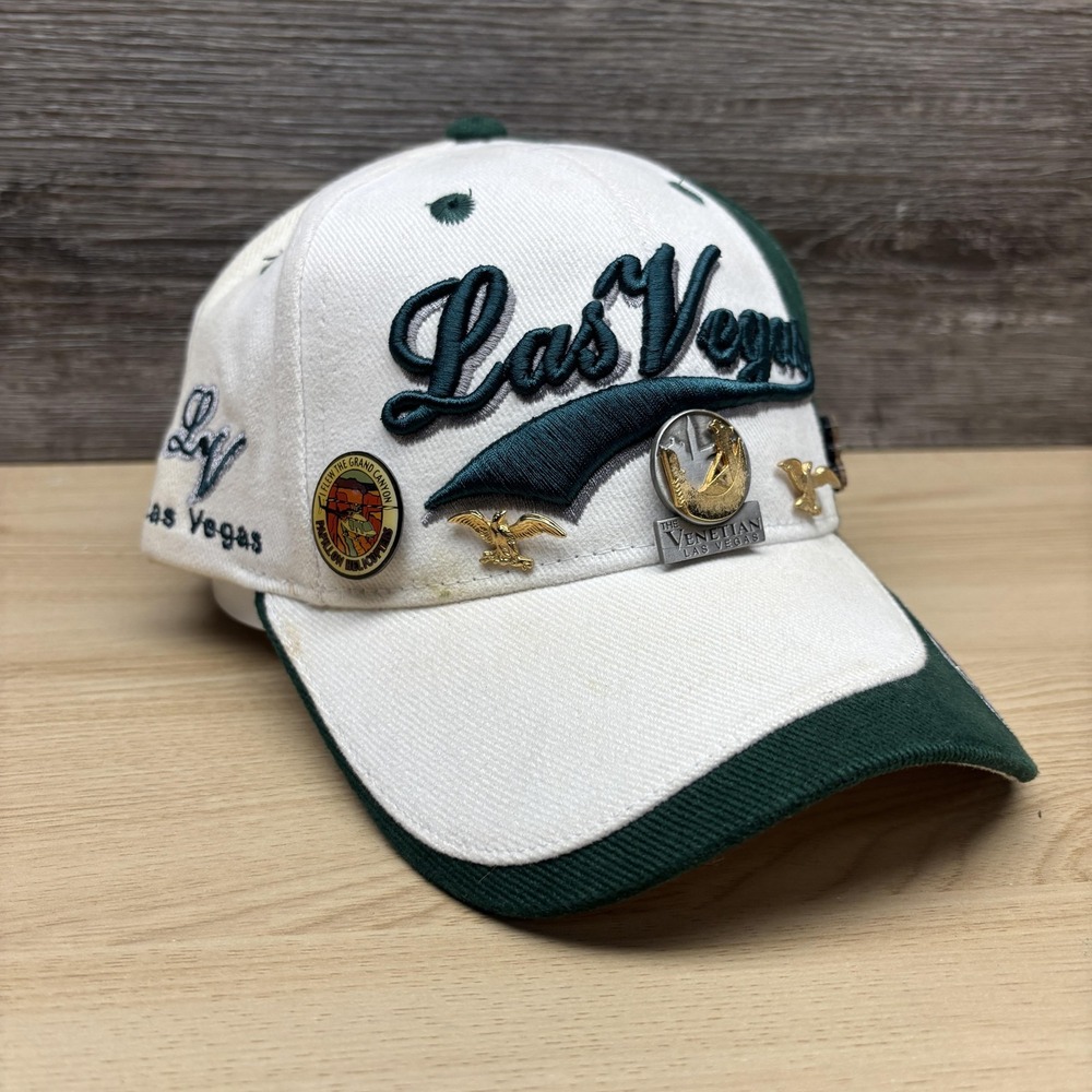 Las Vegas Souvenir Baseball Hat Cap One Size Green White W Pins LV Venetian